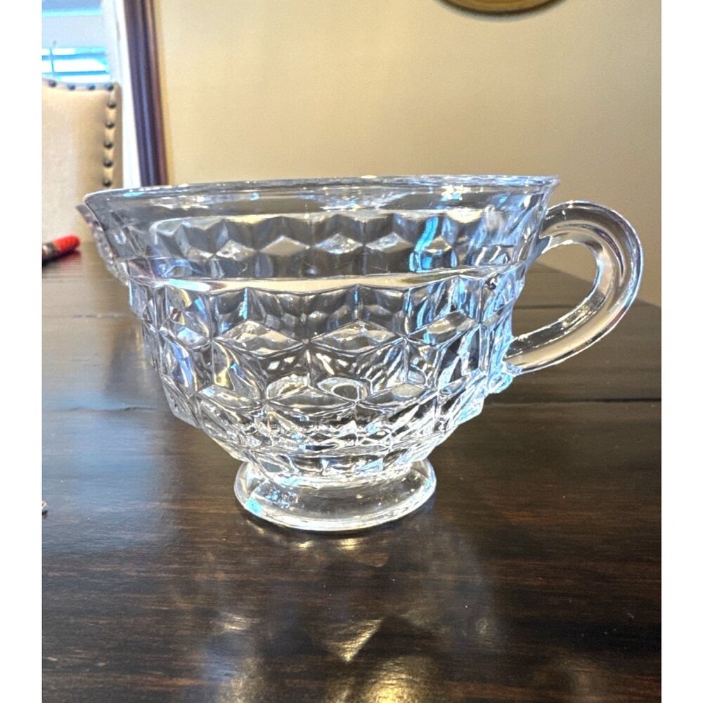 Set of 4 Vintage Fostoria American Clear Footed Punch Cups Cubist Pattern - Picture 2 of 8